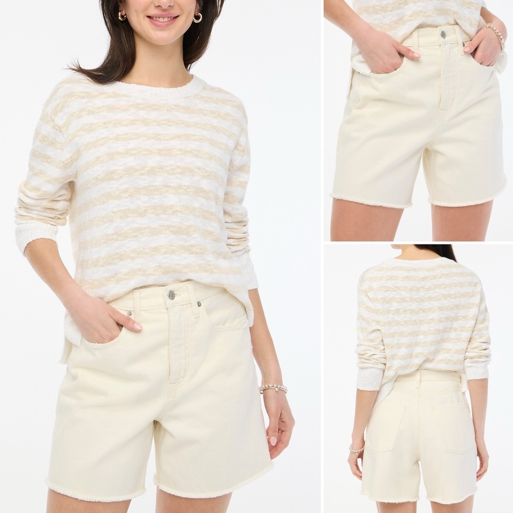 J.Crew High-Rise Relaxed Denim 100% Cotton Short Ecru 5 Pockets